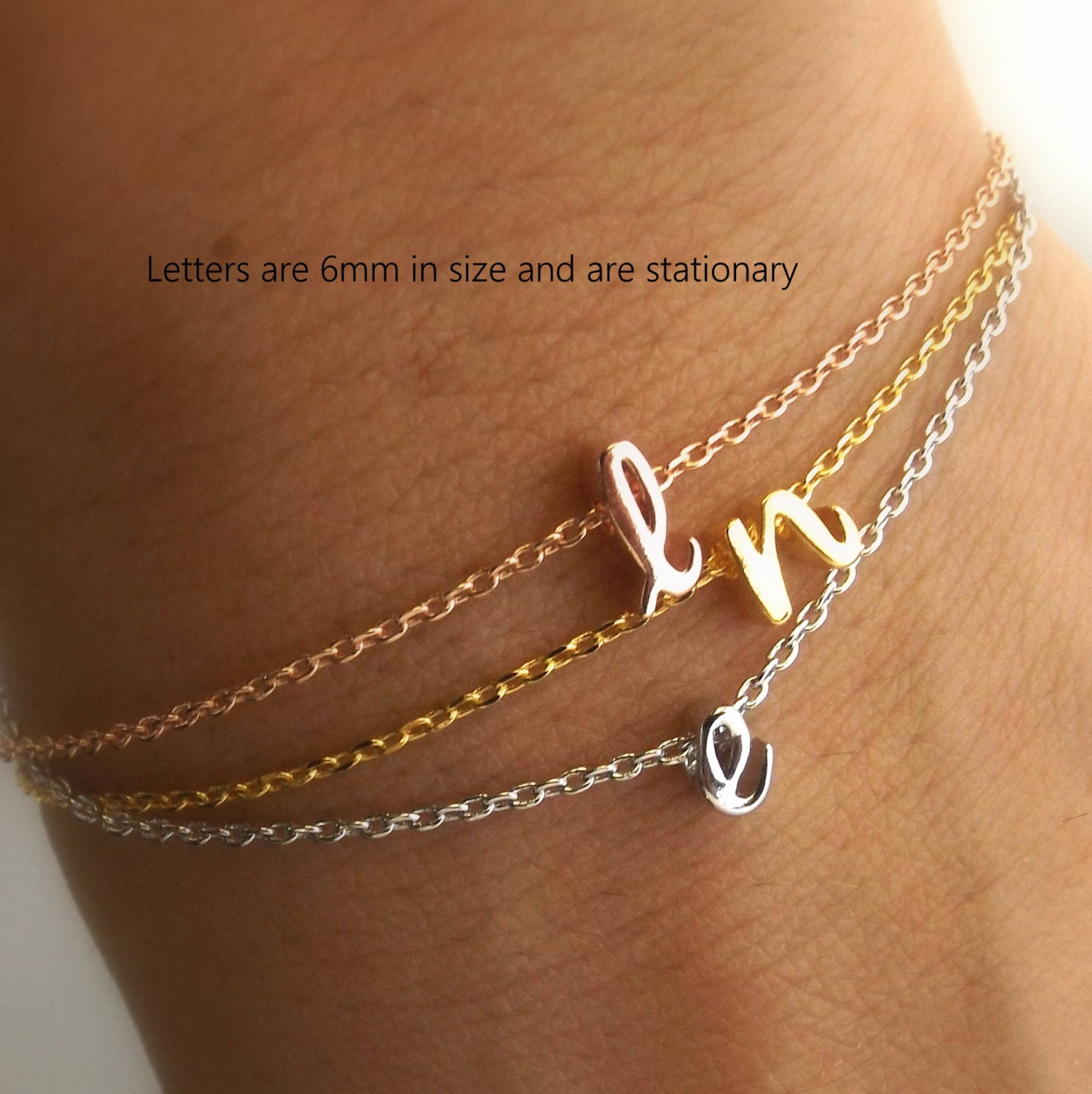 Double Initial Bracelet,Silver Rose Gold 16k Gold Plated ,Initials Bra –  Gemnotic